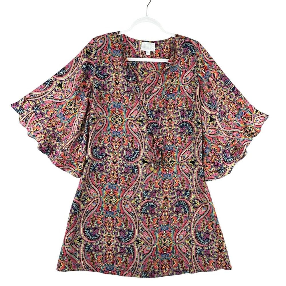 Atina Cristina Paisley Print V Neck Flutter Sleeve Mini Dress Women Size Small